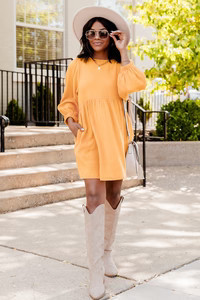 Deserving Praise Mustard Gauze Babydoll Dress | Pink Lily