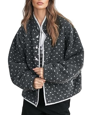 Women's Fleece Jacket Button Down Lapel Collar Sherpa Jackets Long Sleeve Contrast Quilted Outerw... | Amazon (US)