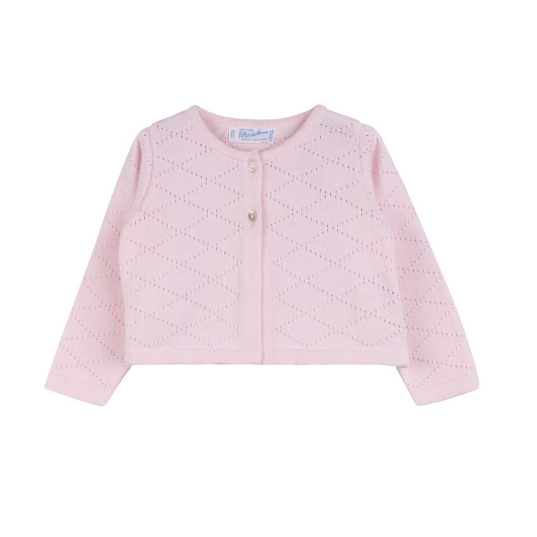 Girls Diamond Pointelle Cropped Cardigan Pink or White | Feltman Brothers
