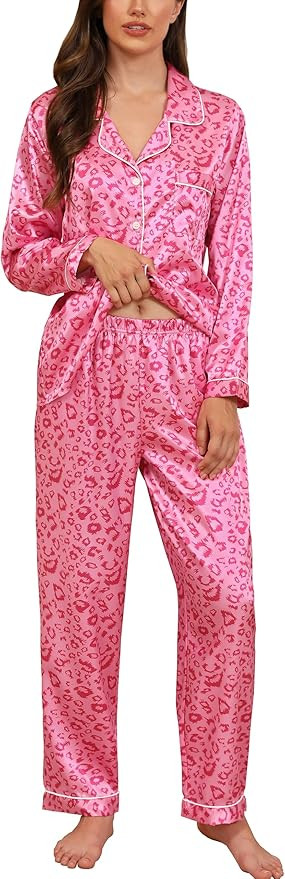 Samring Women's Silk Satin Pajamas Set Long Sleeve Sleepwear Two Piece Button Down Pj Set with Po... | Amazon (US)