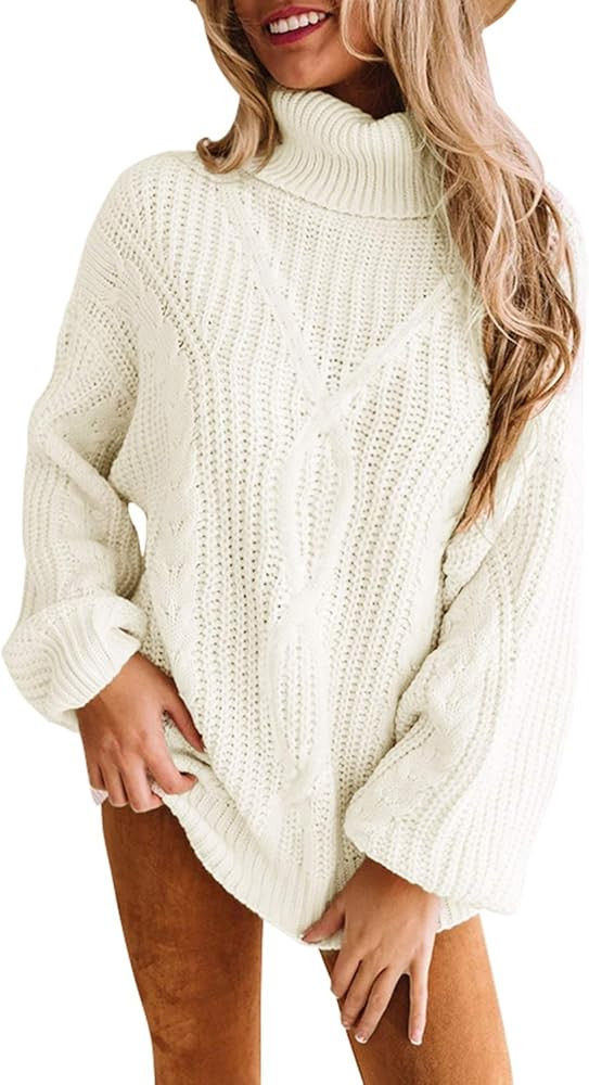Women's Long Sleeve Turtleneck Chunky Knit Loose Oversized Sweater Pullover Jumper Tops | Amazon (US)