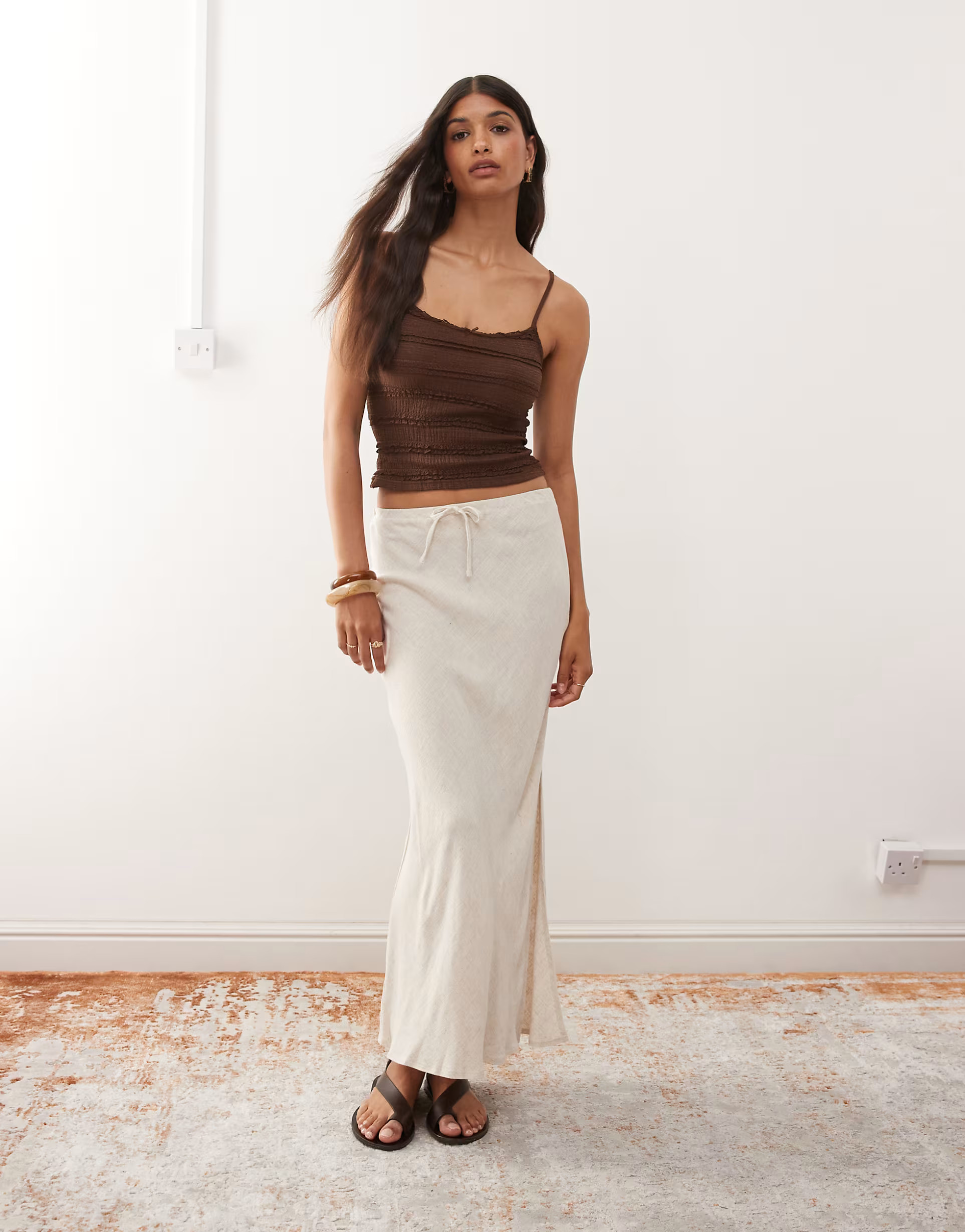 Miss Selfridge linen look bias cut maxi skirt in stone | ASOS | ASOS (Global)