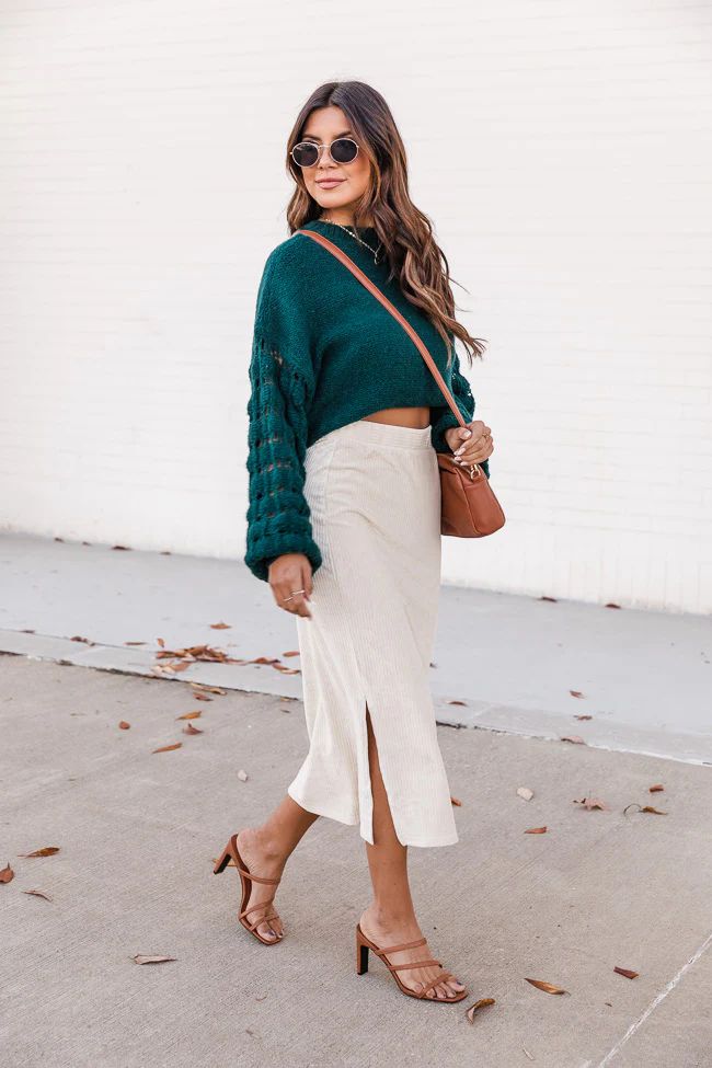 All Eyes On Us Cream Rib Velvet Midi Skirt | The Pink Lily Boutique