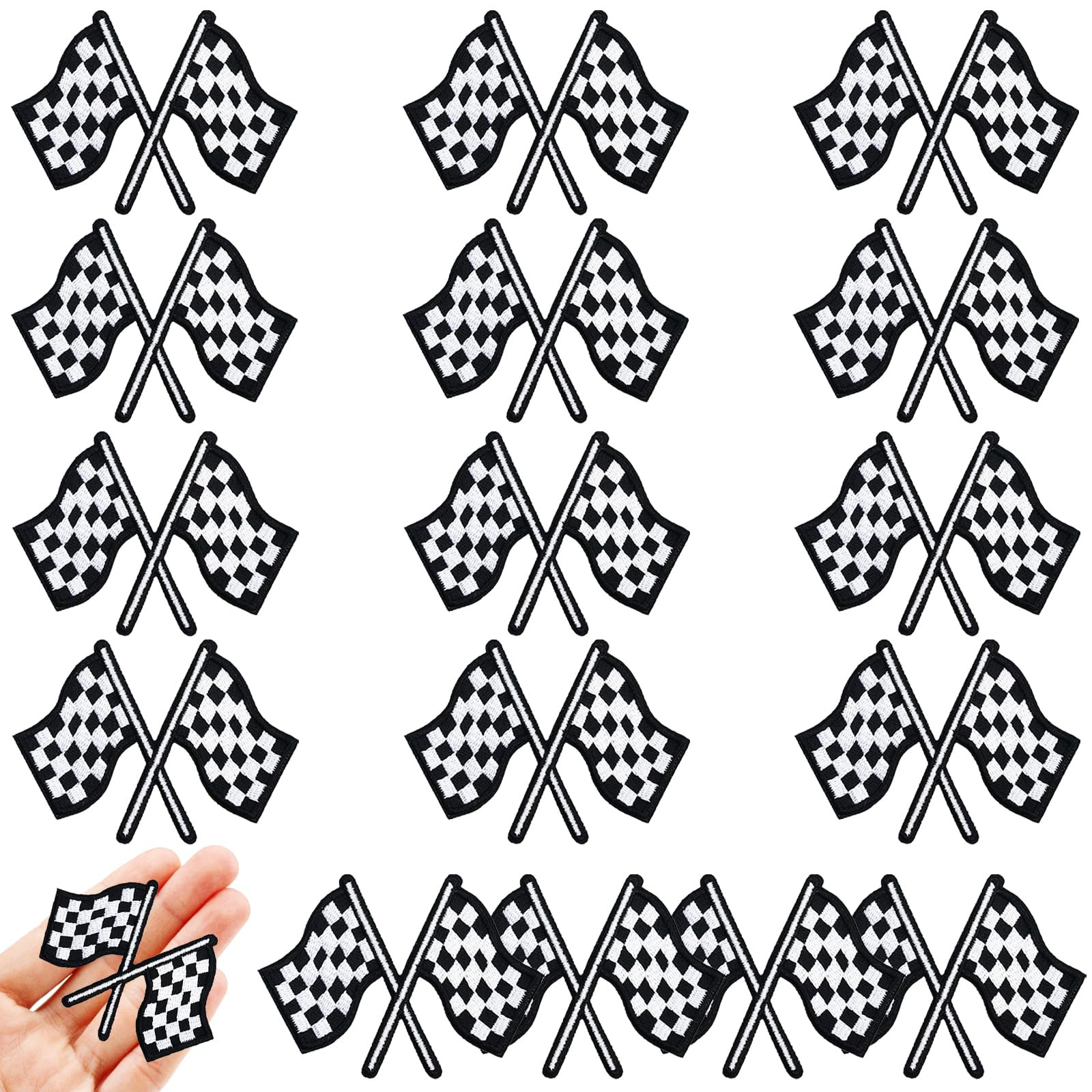 Jongdari 16pcs Checkered Racing Flag Patches Iron On Patches for Hats, Racing Day Black White Emb... | Amazon (US)