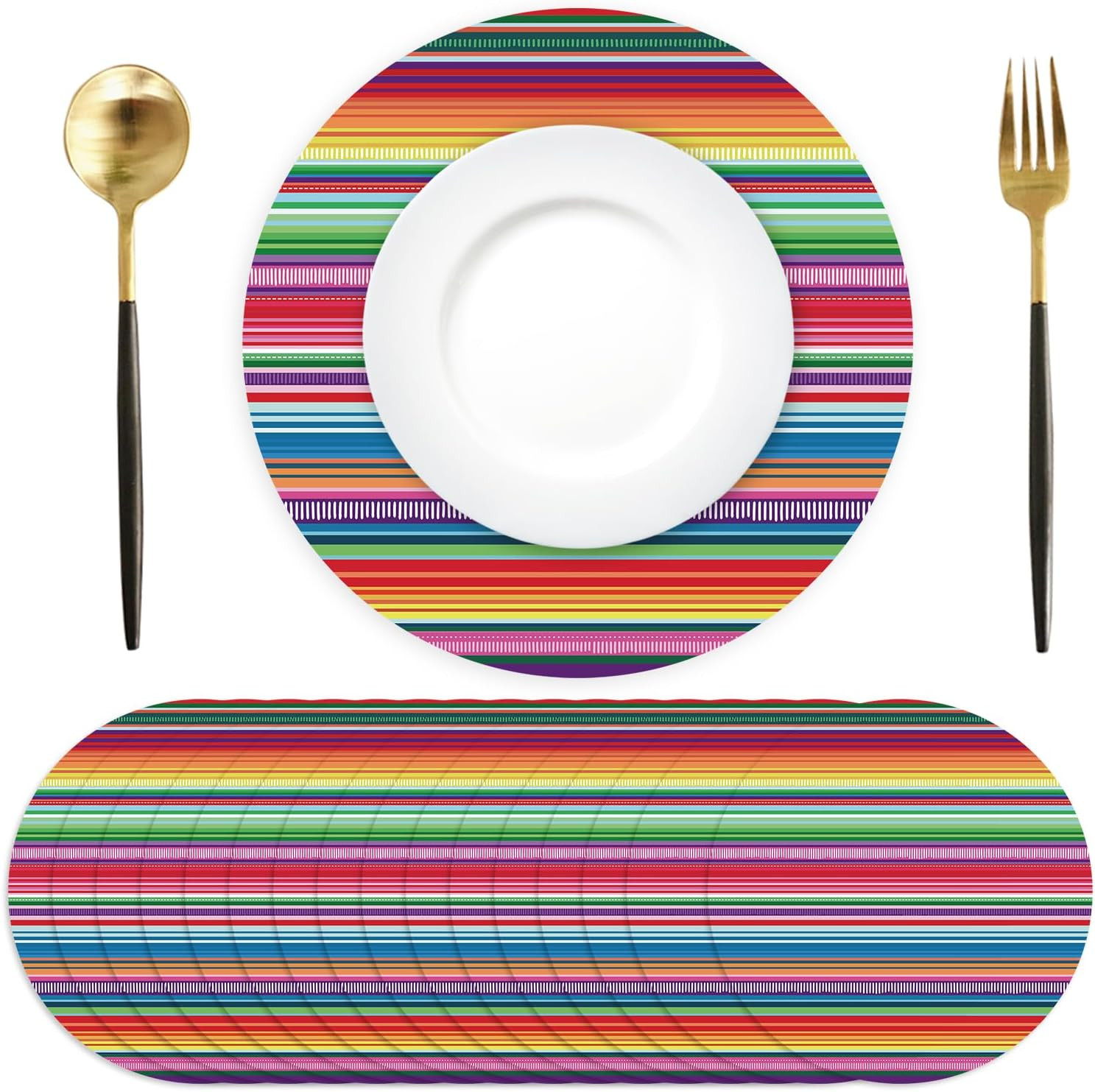 Paper Placemats Disposable 50 Pack Mexican Fiesta Paper Place Mats 13.4 Inch Round Colorful Strip... | Amazon (US)