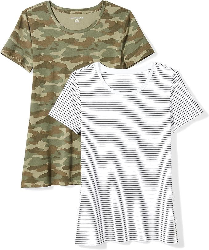 Amazon Essentials Women's 2-Pack Short-Sleeve Crewneck Patterned T-Shirt | Amazon (CA)