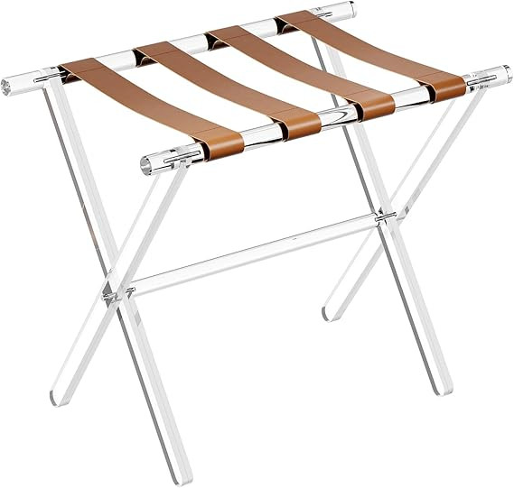 Sumerflos Acrylic Luggage Rack for Guest Room - Foldable Suitcase Stand with Leather Straps for B... | Amazon (US)