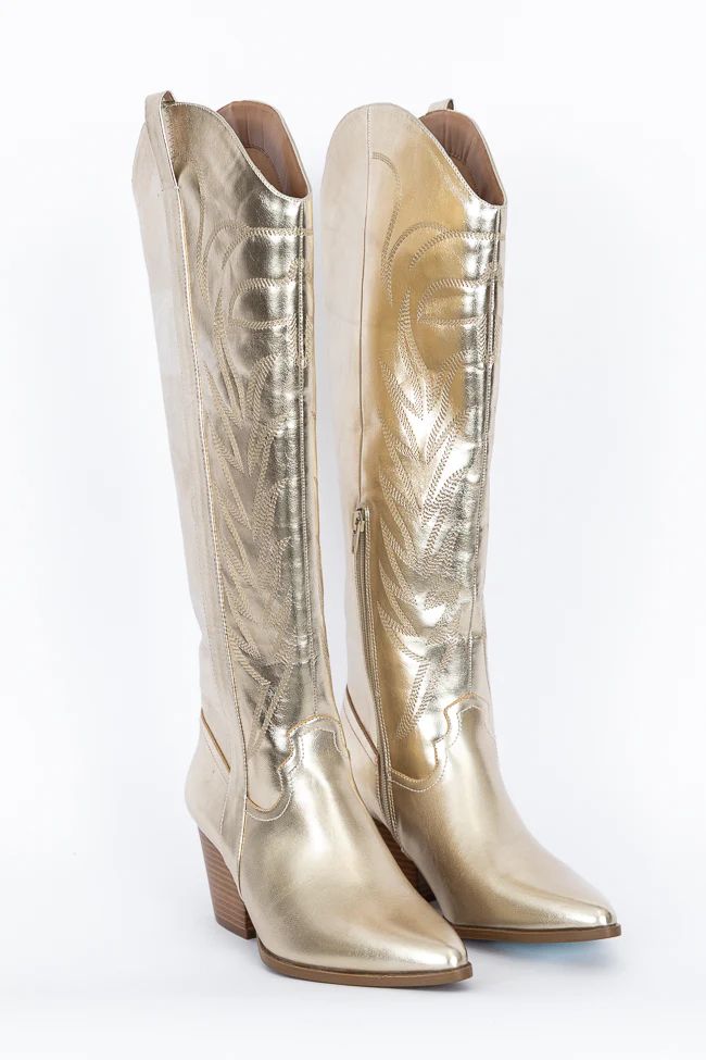 Shania Metallic Gold Cowboy Boot | Pink Lily