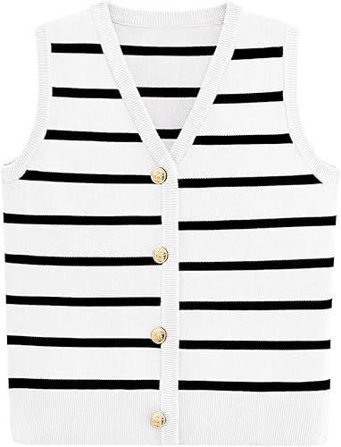 NALANISA Women's Trendy Sleeveless Knit Striped Sweater Vest Tank Tops 2024 Summer Slim Fitted Te... | Amazon (US)