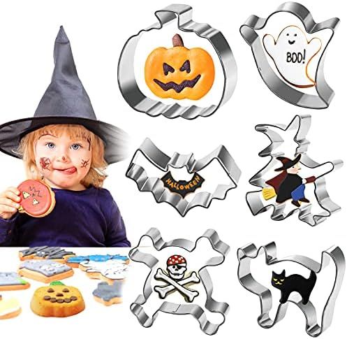 Halloween Cookie Cutters Baking Supplies - 6 Kit Holiday Fall Molds Metal Ghost Witch Cat Skull B... | Amazon (US)