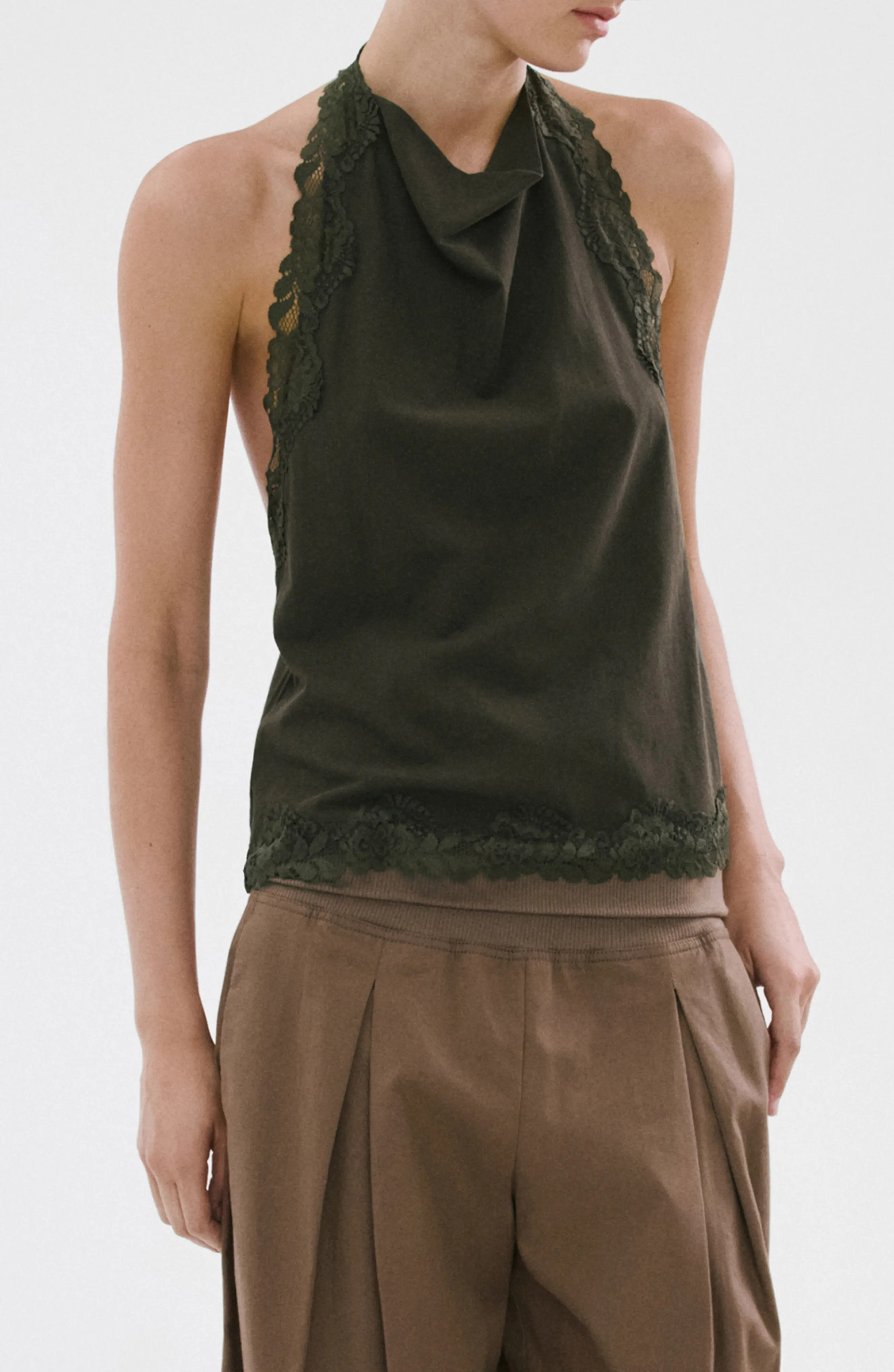 Kristen Draped Lace Detail Cotton Halter Top (Women) | Nordstrom | Nordstrom