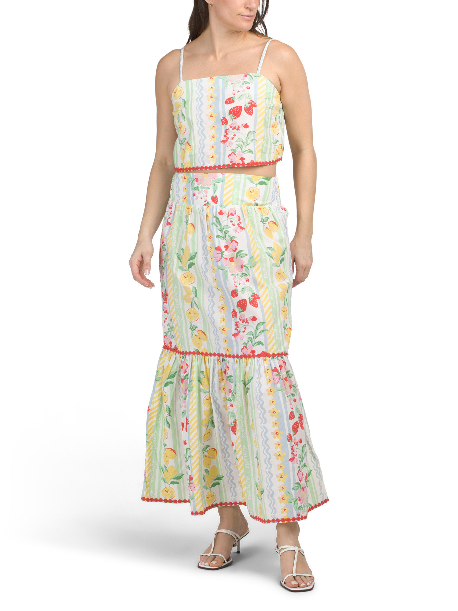 2pc Lemon Printed Striped Top And Maxi Skirt Set | Juniors | Marshalls | Marshalls