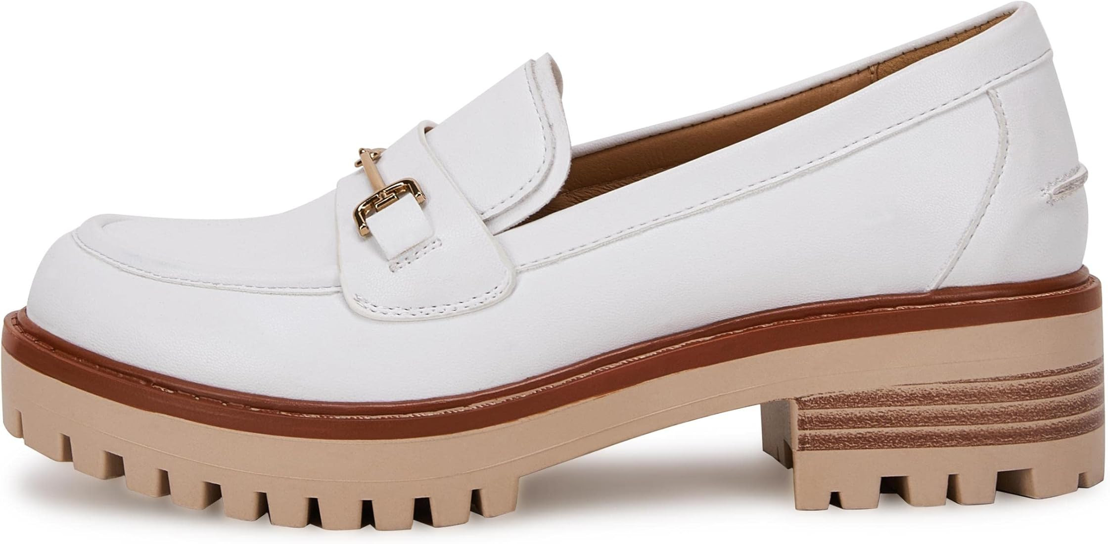 Womens Lug Sole Platform Mid Chunky Heel Loafers Classic Round Toe Slip On Office Uniform Oxfords Sh | Amazon (US)