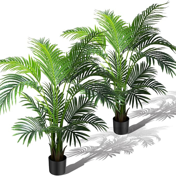 KOL 4ft 2-Pack Artificial Palm Tree Plant, 47in Fake Cane Areca Palm Silk Tree Indoor Outdoor,Dyp... | Amazon (US)