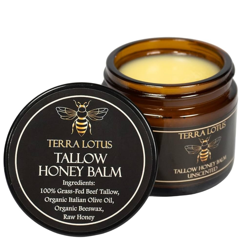 Organic Grass-Fed Beef Tallow Balm with Raw Honey - Moisturizing Cream for Soft, Smooth Skin - Ha... | Amazon (US)