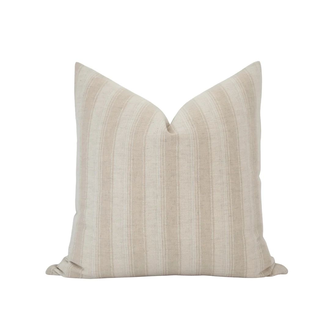 REESE Light Tan Beige Stripe Pillow Cover Neutral Stripe - Etsy | Etsy (US)