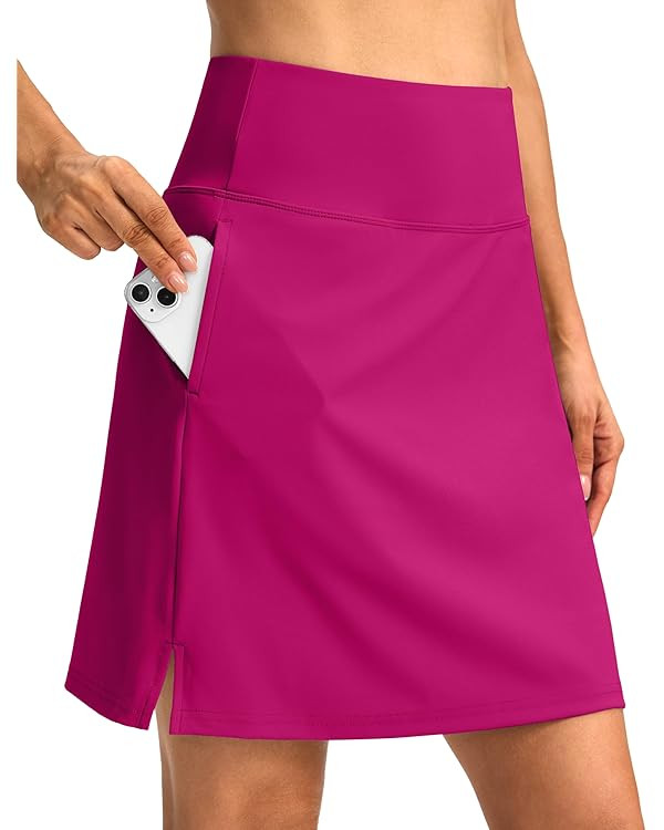 SANTINY 18" Skorts for Women 3 Pockets High Waist Long Athletic Tennis Skirt Golf Skort for Casua... | Amazon (US)