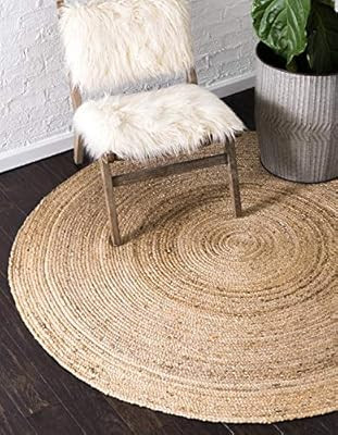 Unique Loom Braided Jute Collection Hand Woven Natural Fibers Natural/Tan Round Rug (3' 3 x 3' 3) | Amazon (US)