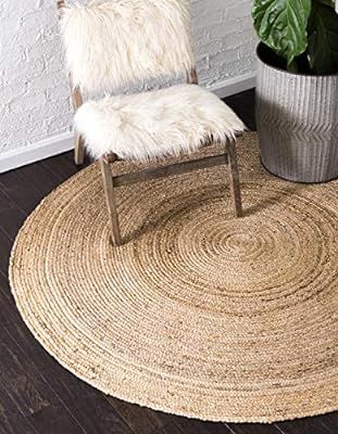 Unique Loom Braided Jute Collection Hand Woven Natural Fibers Natural/Tan Round Rug (3' 3 x 3' 3) | Amazon (US)