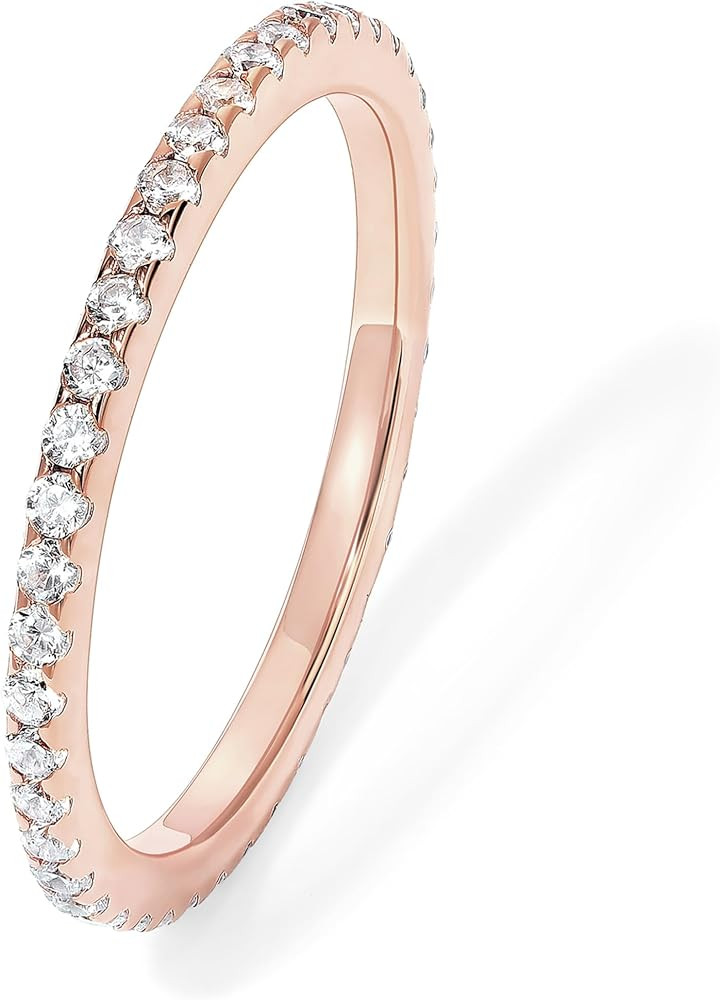 PAVOI 14K Gold Plated Solid 925 Sterling Silver CZ Simulated Diamond Stackable Ring Eternity Band... | Amazon (US)