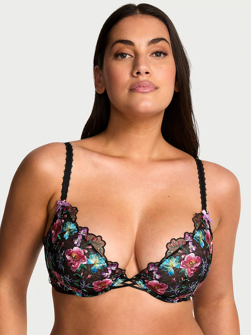 Buy Dark Blossom Embroidery Unlined Low-Cut Demi Bra, Dark Blossom - Order Bras online - Victoria... | Victoria's Secret (US / CA )