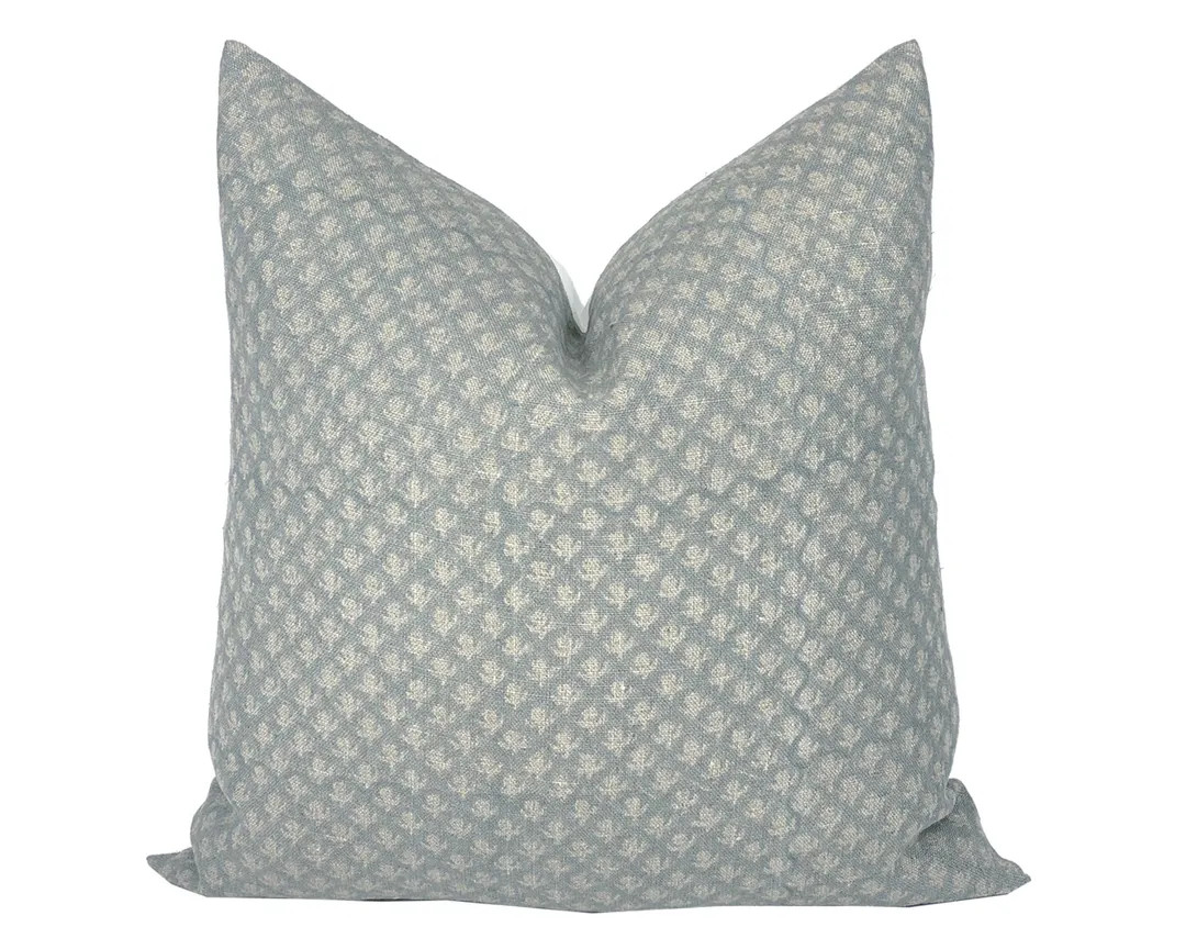 MEADOW | Designer Soft Grey Blue Linen Pillow Cover, Block Print Pillow, Farmhouse Pillow, Neutra... | Etsy (US)