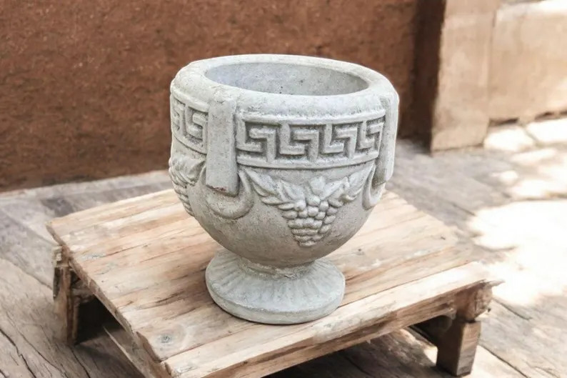 Concrete Urn Flower Pot Ancient Greek Plant Pot Small Planter Stone Urn Figurine Outdoor Statue G... | Etsy (Global)