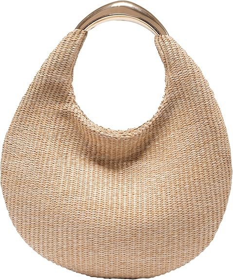 Straw Bag for Women, Boho Chic Woven Hobo Tote Handbag, Handmade Straw Crescent Purse, Lightweigh... | Amazon (US)