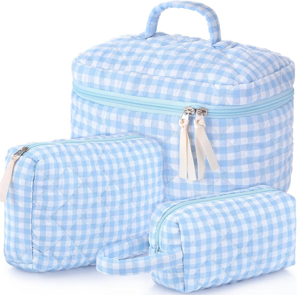 Paterr Makeup Bag Set 3 Pcs Large Quilted Cotton Make up Bags for Women Cosmetic Travel Toiletry ... | Amazon (US)