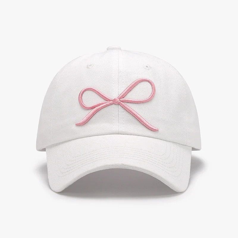 Bow Embroidered Cotton Baseball Cap | White / One Size | Casual Chic Boutique