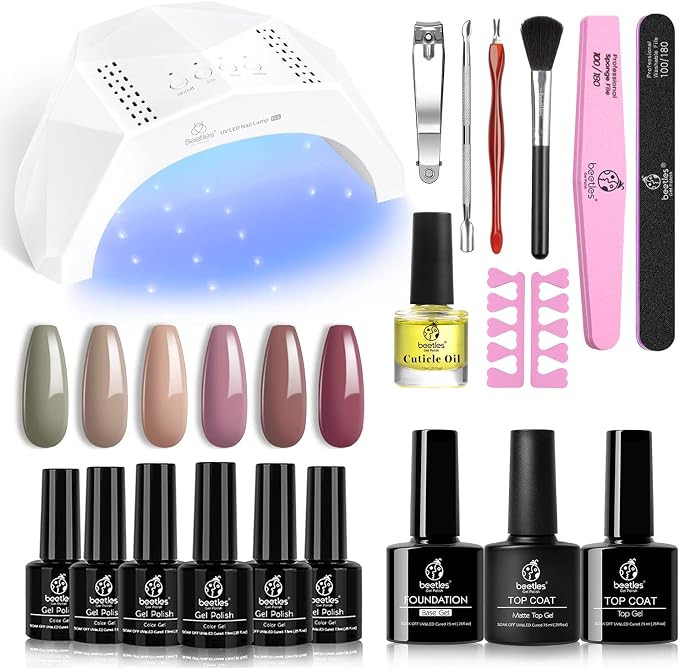 Amazon.com : Beetles Gel Nail Polish Kit with U V Light Starter Kit, Gel Polish 6 Nude Gel Nail P... | Amazon (US)