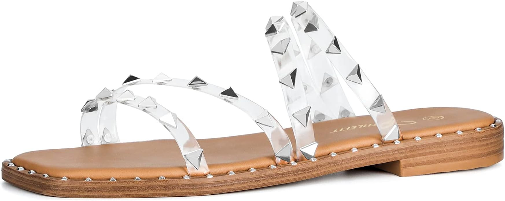 Athlefit Women's Studded Flat Slide Sandals Square Open Toe Strappy Slip On Sandals | Amazon (US)