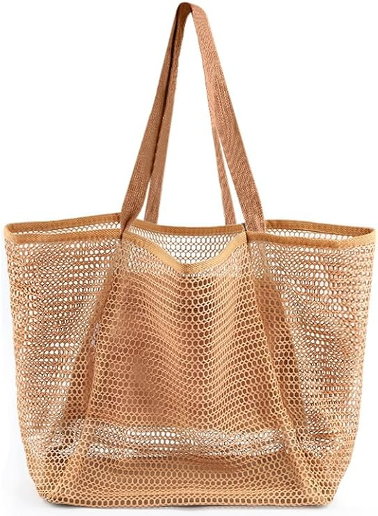 Beach Bags for Women, Summer Travel Mesh Tote Bag with Large Inner Pocket, Sandproof Woven Should... | Amazon (US)