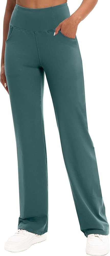 VOOVEEYA Yoga Pants Women with Pockets, Straight Wide Leg Pants High Waisted Work Dress Pants Pet... | Amazon (US)