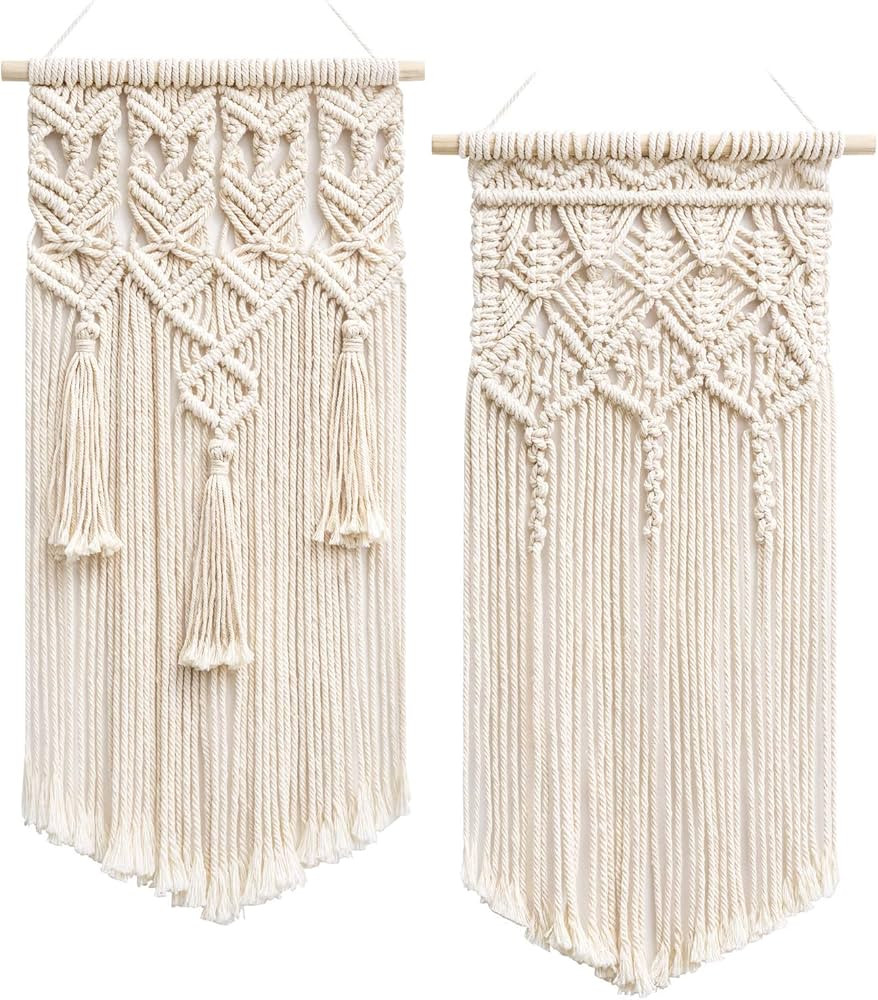 Mkono 2 Pcs Macrame Woven Wall Hanging Boho Home Chic Bohemian Geometric Art Decor - Beautiful Be... | Amazon (US)