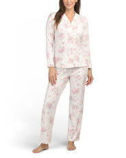 2pc Floral Ribbon Print Notch Collar Top And Pants Pajamas Set | Family Pajamas | Marshalls | Marshalls