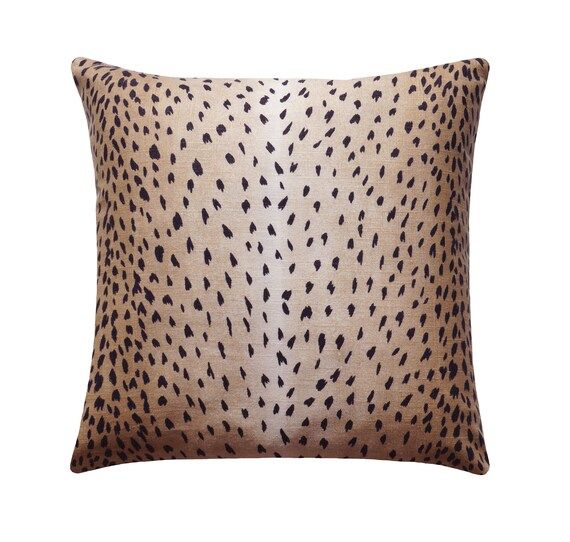 Fawn Pillow Cover, Deer Pillow, Animal Pillow Cover, Antelope Linen Pillow Cover, Black Tan Beige... | Etsy (US)