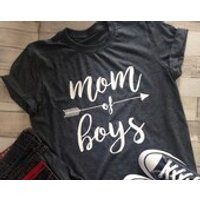 Mom of Boys Tshirt Unisex Round Neck TShirt Moming Mom Life Boys Outnumbered Birth Announcement Moth | Etsy (US)