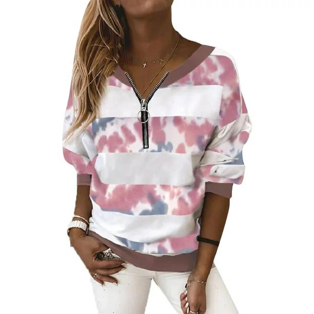 Womens Tie Dye Long Sleeve Striped Tops Sweatshirt Casual Oversized Pullover - Walmart.com | Walmart (US)
