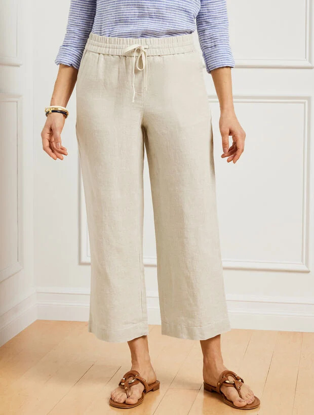 Washed Linen Wide Leg Crop Pants | Talbots