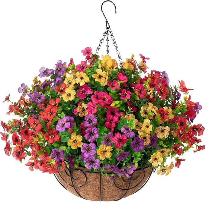 HyeFlora Artificial Faux Hanging Plants Flowers Basket for Summer Outdoor Outside Decoration, Fak... | Amazon (US)