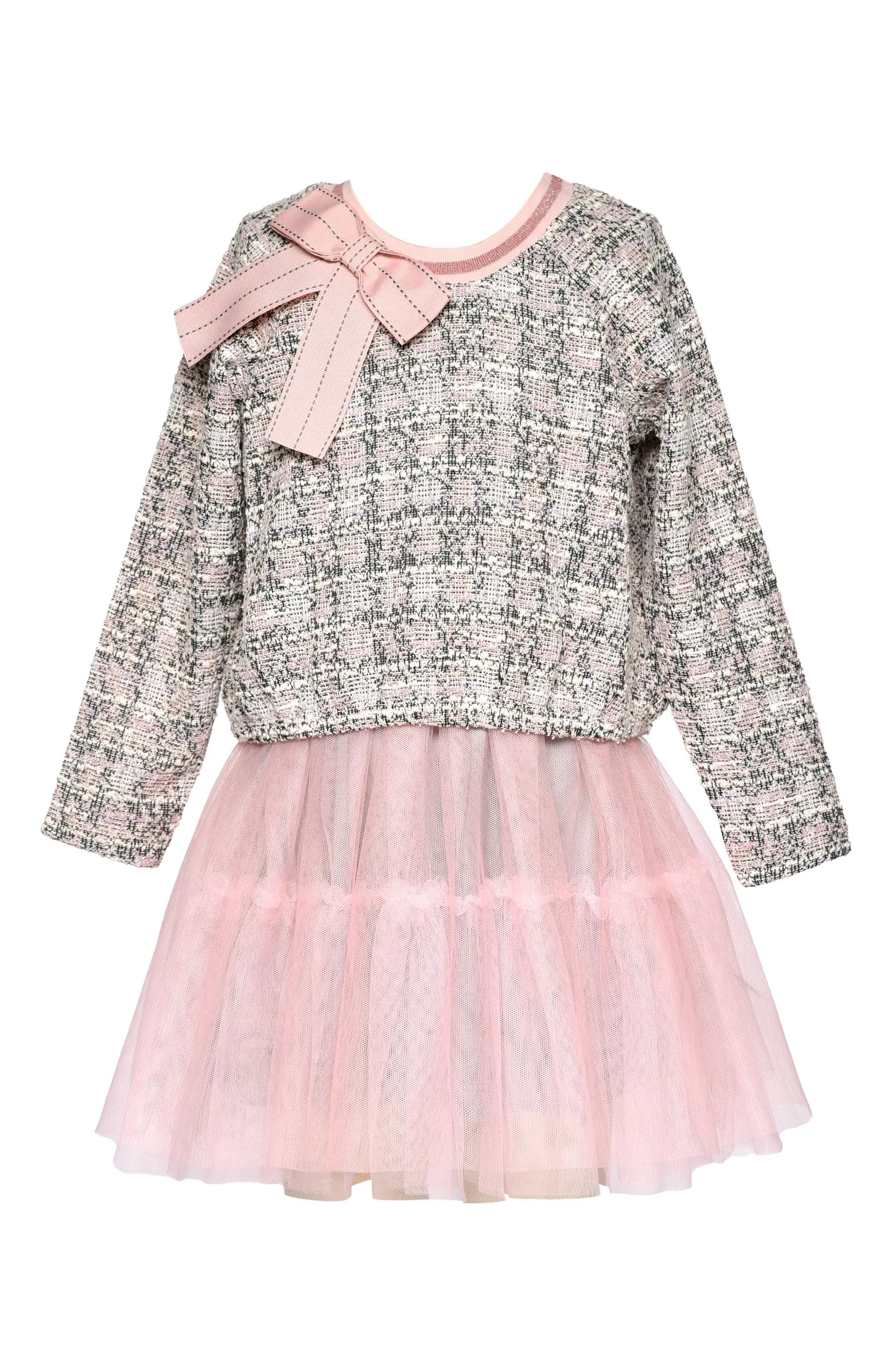 Truly Me Kids' Tweed & Tulle Faux Two-Piece Dress | Nordstrom | Nordstrom