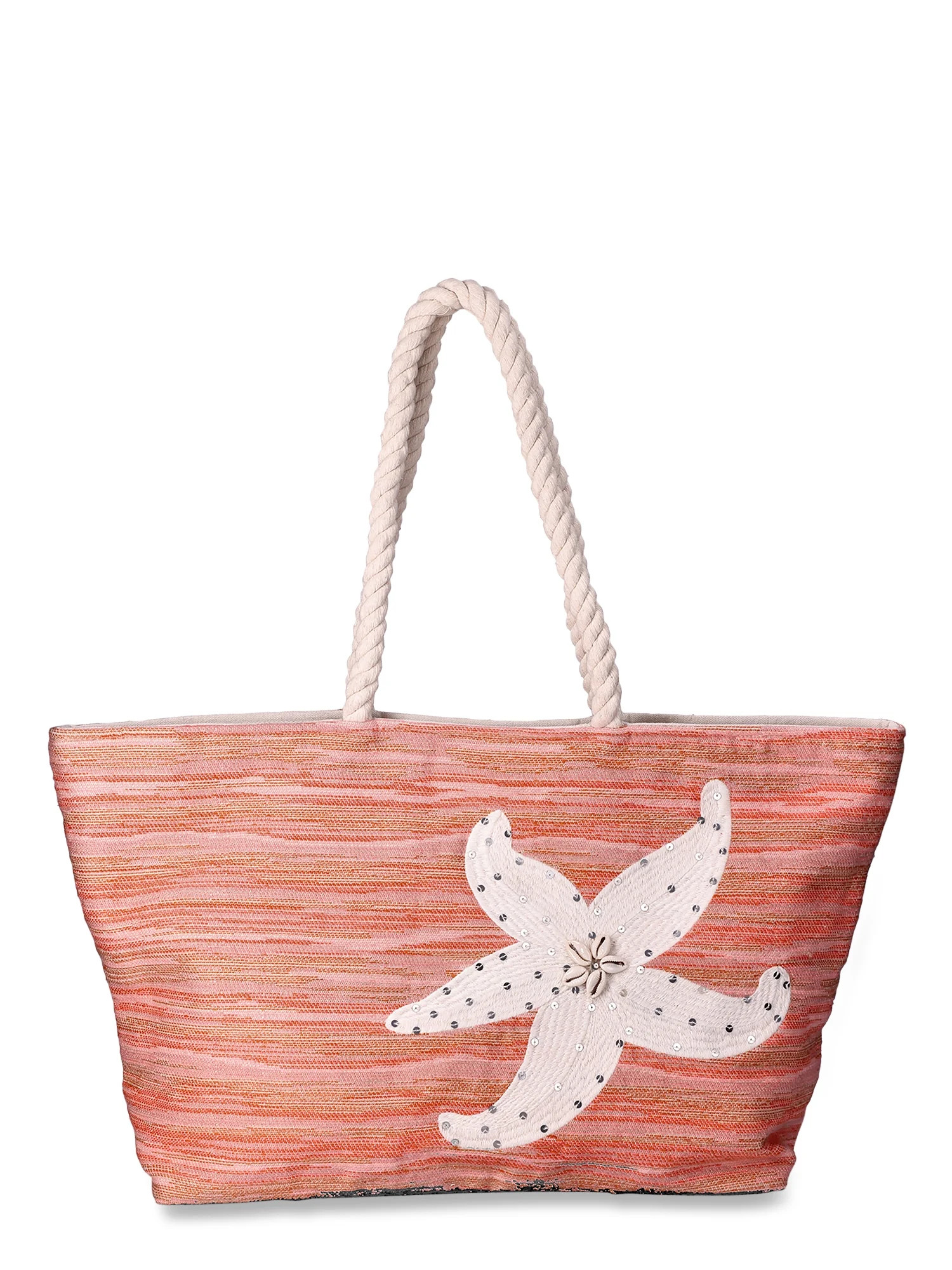 Time and Tru Women's Beach Tote with Rope Handles | Walmart (US)