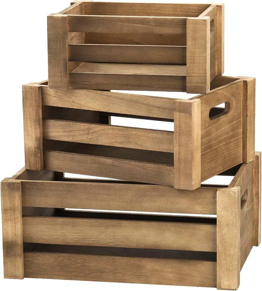 Lawei Set of 3 Wood Nesting Storage Crates with Handle, Rustic Farmhouse Decorative Wooden Crates... | Amazon (US)