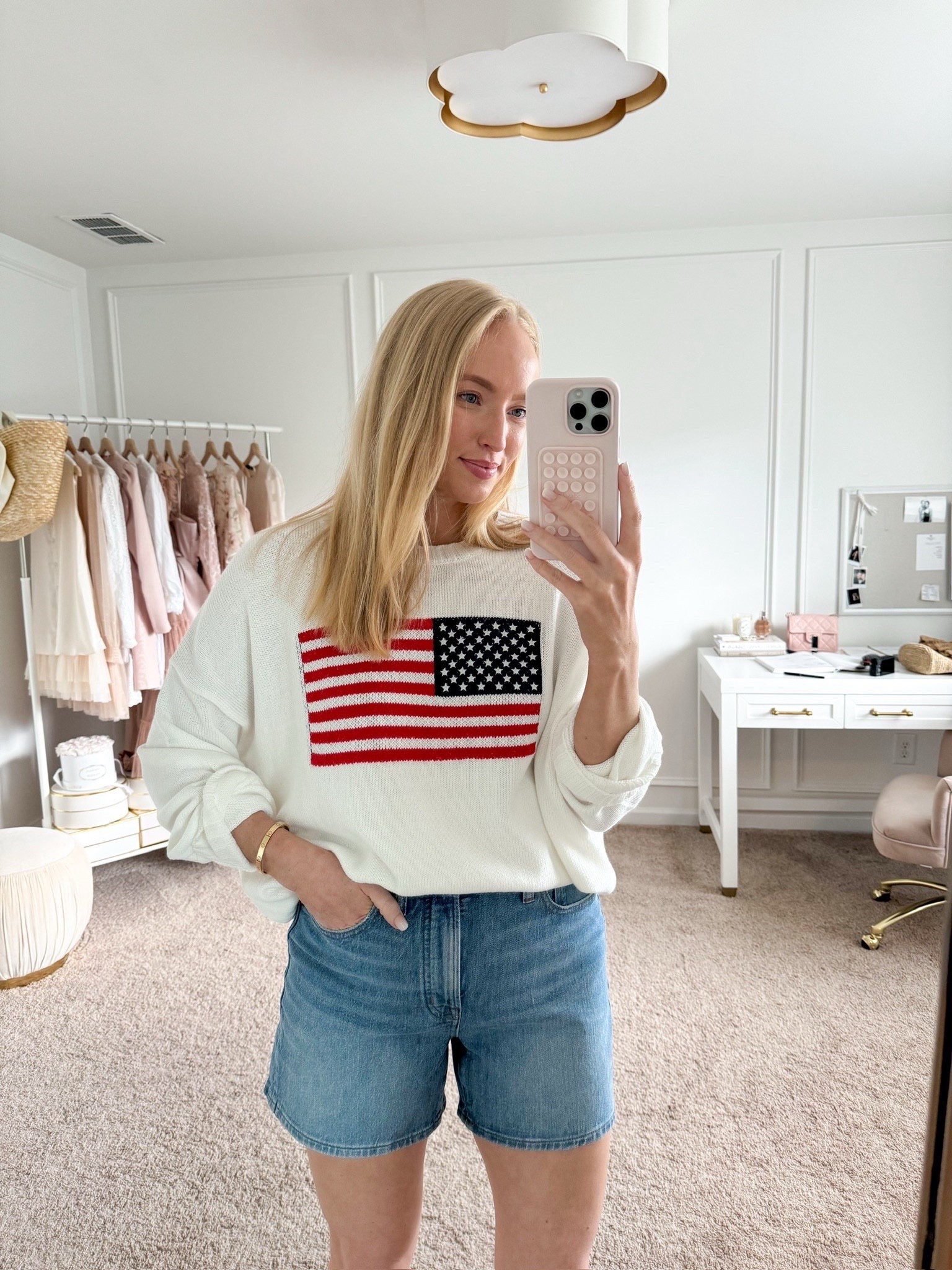 The cutest American flag sweater from Target, perfect for the 4th of July! I wanted this to fit oversized so I sized up. Summer outfits // American flag sweater // 4th of July outfits // denim shorts 

#LTKSeasonal #LTKSummerEdit #LTKStyleTip