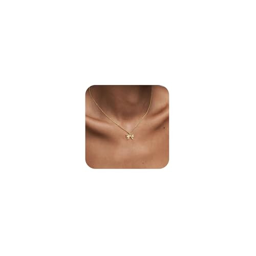 Risamil 14K Gold Plated Necklace for Women - Bow Necklace - Dainty Necklace Cute Small Tiny Bow P... | Amazon (US)