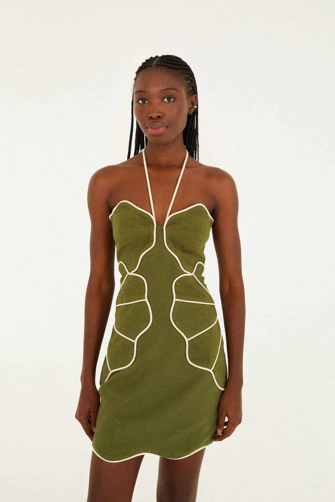 Green Wavy Trim Halter Neck Lenzing™ Ecovero™ Euroflax™ Mini Dress | FARM Rio | FarmRio (US)