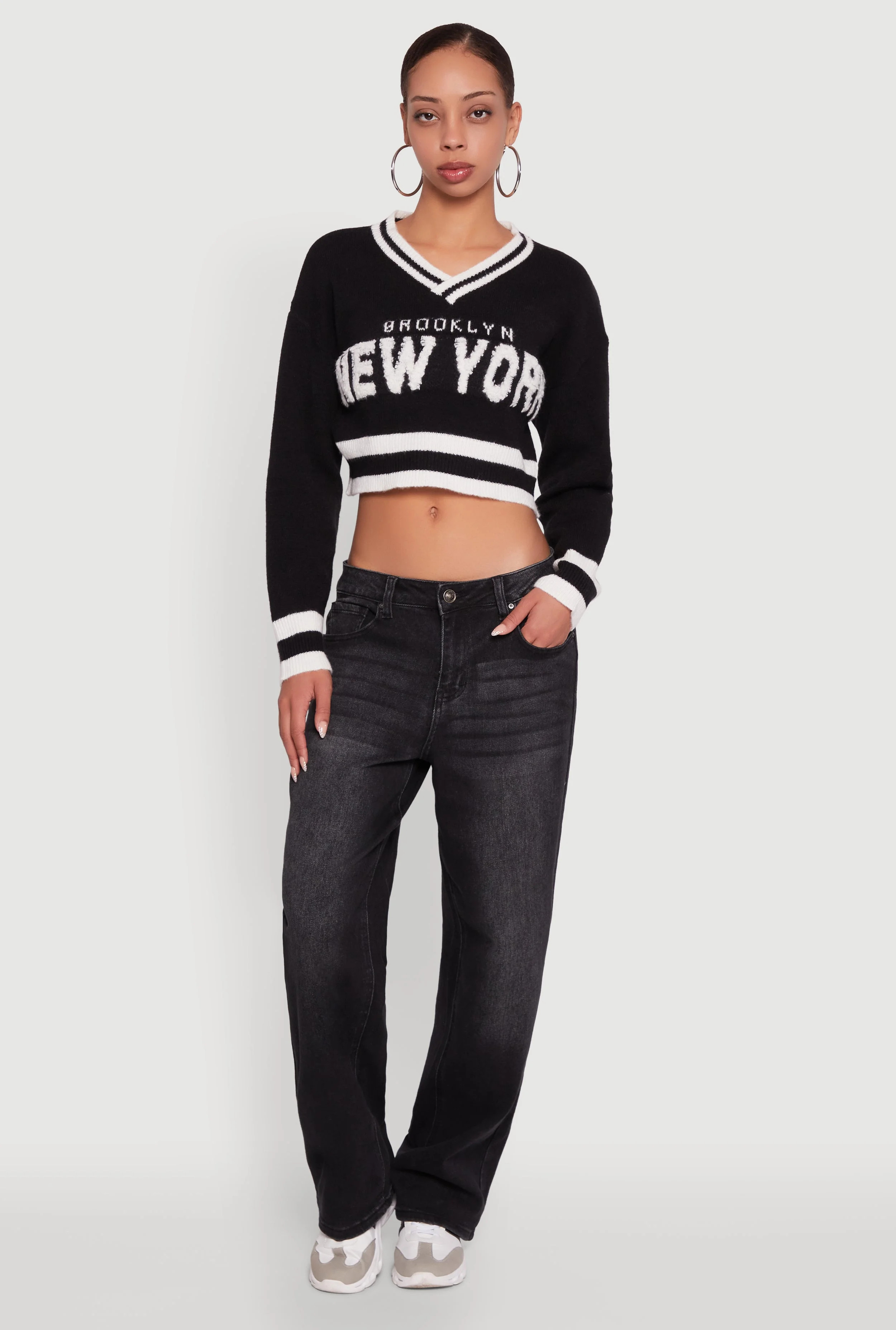 Womens Daisy Chenille New York Graphic Cropped Sweater | Walmart (US)