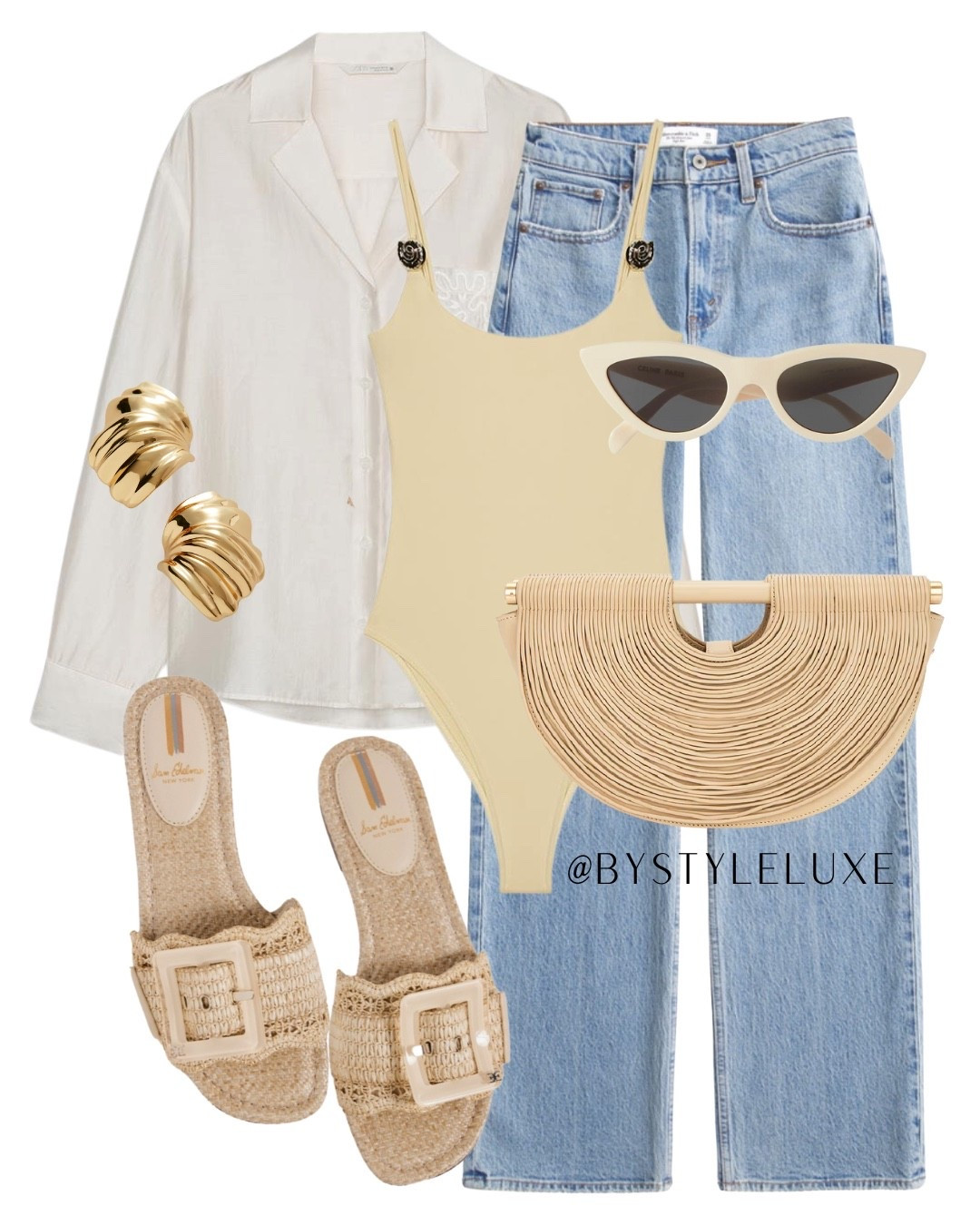 ZARA SUMMER - styling this new in cute bodysuit with the designer inspired shirt that looks so premium with my face back in stock wide leg jeans for a cool girl summer look

#jeans #summeroutfit #shirt 

#LTKeurope #LTKsummer #LTKshoes