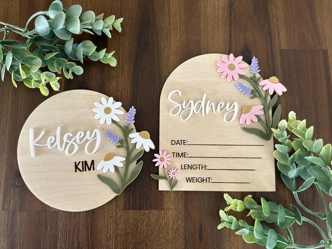 Wildflower Baby Girl Birth Announcement Sign, Newborn Photo Prop, name announcement sign for hosp... | Etsy (US)